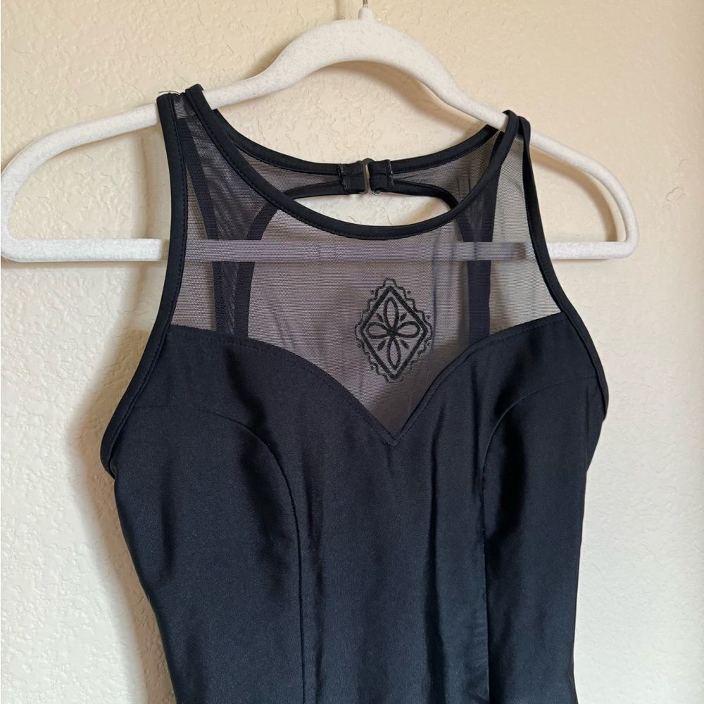Vintage Jantzen Mesh High Neck Swimsuit Onesie Sz 10 Black Full Coverage Amulet